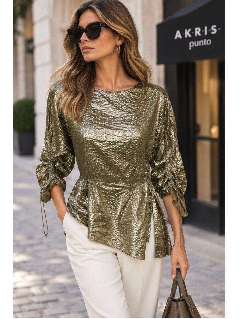 Akris Punto Bracelet Sleeve Cotton Top